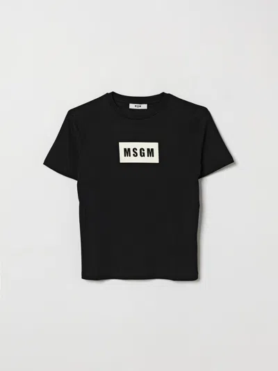 Msgm Kids Cotton Logo T-shirt In Black
