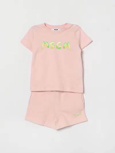 Msgm Babies'  Kids Cotton Set With Logo In Pink