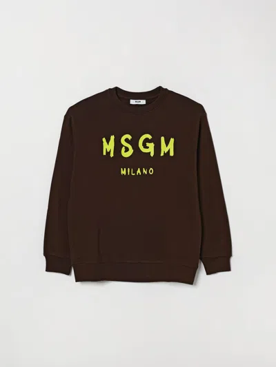 Msgm Kids Cotton Sweatshirt With Logo Print In Brown