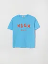 Msgm Babies'  Kids Cotton T-shirt With Logo In Blue
