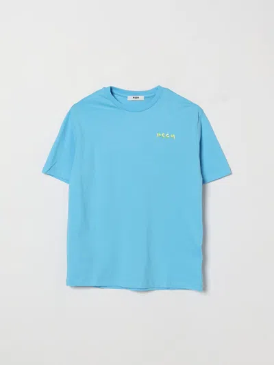 Msgm Kids Cotton T-shirt With Logo In Blue