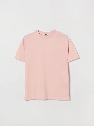 Msgm Kids Cotton T-shirt With Logo In Pink