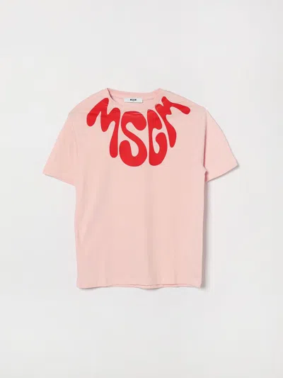 Msgm Kids Cotton T-shirt With Logo In Pink