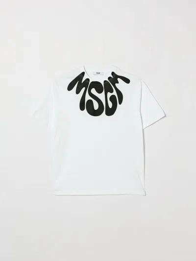 Msgm Kids Cotton T-shirt With Logo In White