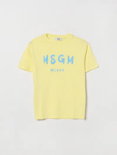 Msgm Babies'  Kids Cotton T-shirt With Logo In Yellow
