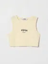 Msgm Kids Crop Top In Cotton With Logo In Neutral
