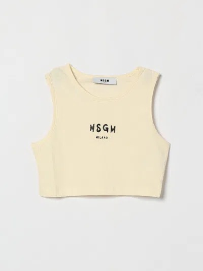 Msgm Kids Crop Top In Cotton With Logo In Neutral