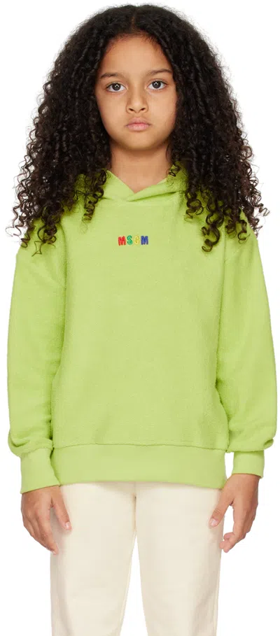 Msgm Embroidered-logo Hoodie In 86 Lime