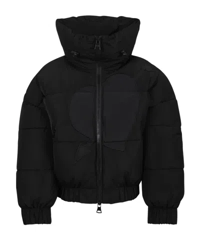Msgm Kids High-neck Logo Printed Padded Jacket In Black