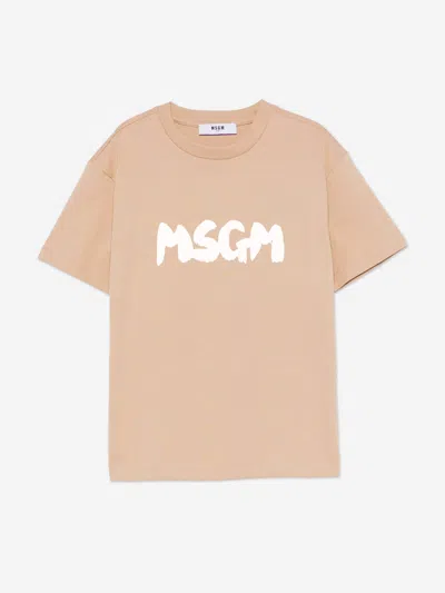 Msgm Kids Logo Jersey T-shirt In Brown