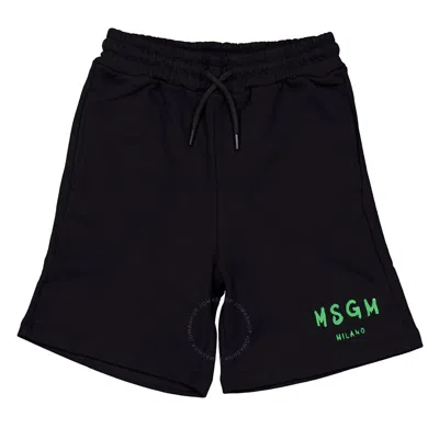 Msgm Kids Logo Print Cotton Shorts In Black