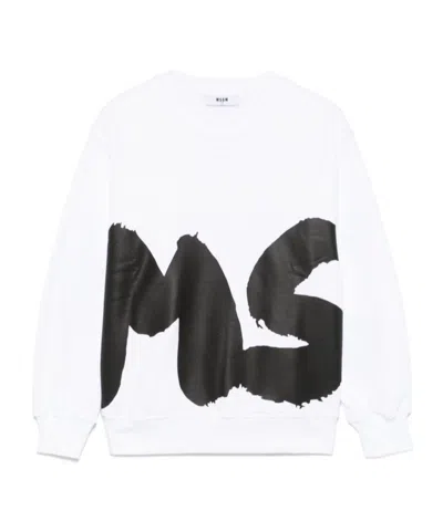 Msgm Kids Logo Printed Crewneck Sweatshirt In White