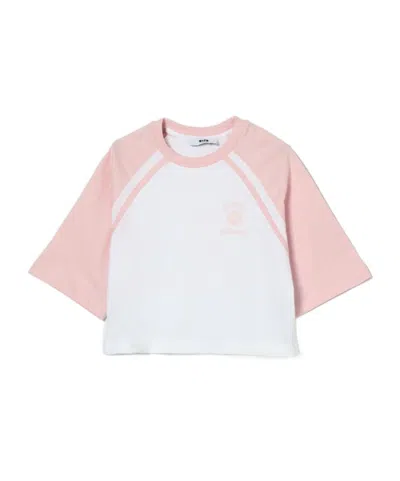 Msgm Kids Logo Printed Cropped T-shirt In White