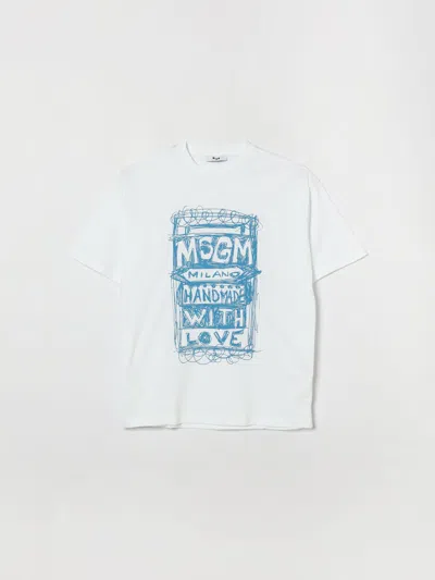 Msgm Kids Printed Cotton T-shirt In White