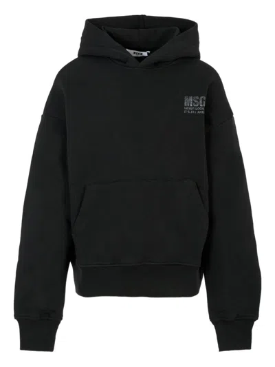 Msgm Kids Rhinestone Hoodie In Black