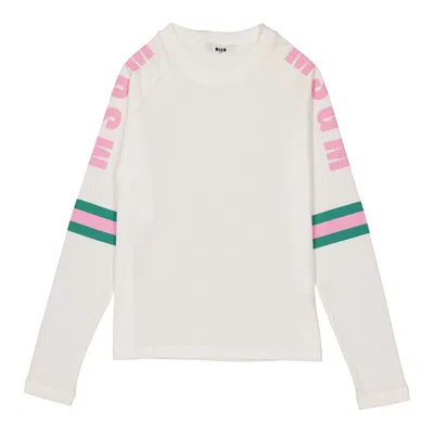 Msgm Kids Stripe Detail Long-sleeve T-shirt In White