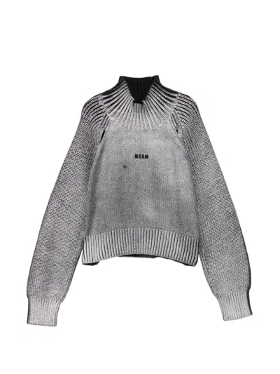 Msgm Kids Sweater With Embroidered Logo In Gray