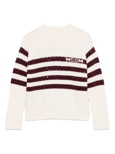 Msgm Kids Sweater With Sequins In White