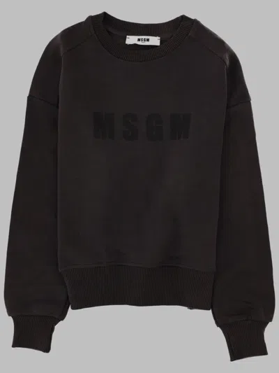 Msgm Kids Unisex Logo Crewneck Cotton Sweatshirt In Charcoal