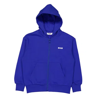 Msgm Kids Zip-up Logo Hoodie In Blue