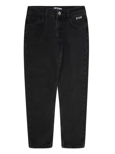 Msgm Kids Jeans Con Ricamo In Black