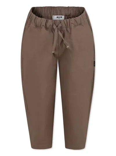 Msgm Kidspants With Logo In Brown