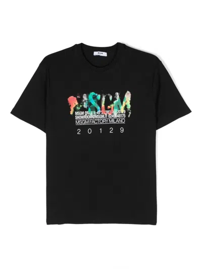 Msgm Kids' Logo-print Cotton T-shirt In Black