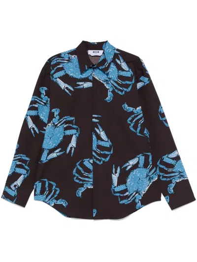 MSGM KING CRAB-PRINT COTTON SHIRT