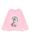 Msgm Kitten-print Long-sleeve T-shirt In Pink