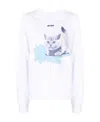 Msgm Kitten Print Round-neck Sweater In White