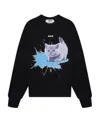 Msgm Kitten Printed Round-neck Sweater In Black