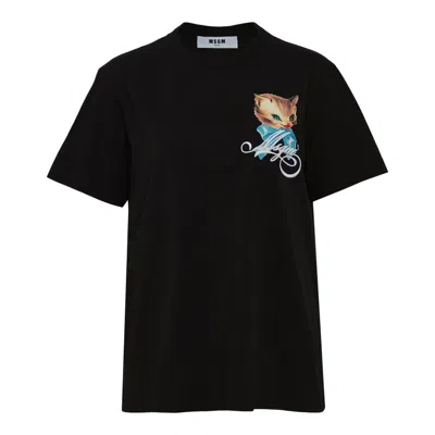 Msgm Kitten Short-sleeve T-shirt In Black
