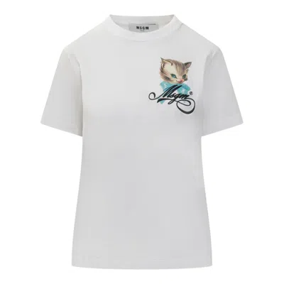 Msgm Kitten Short-sleeve T-shirt In White