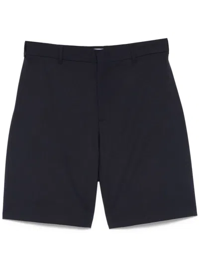 Msgm Knee-length Tailored Blue Shorts In Black