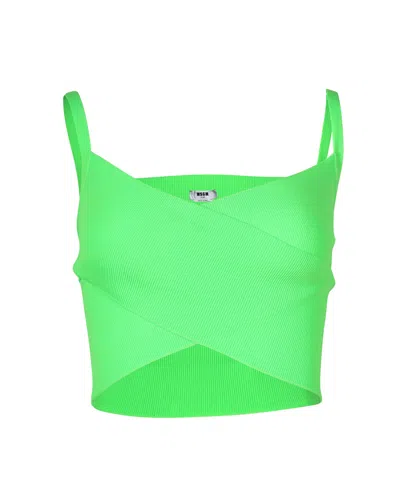 Msgm Knitted Crop Top In Neon Green Polyester