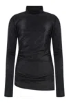 Msgm Glittery Gathered High-neck Metallic T-shirt In Black