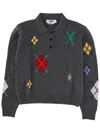 Msgm Polo Shirt With Argyle Pattern In Gray