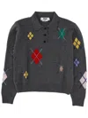 Msgm Polo Shirt With Argyle Pattern In Gray