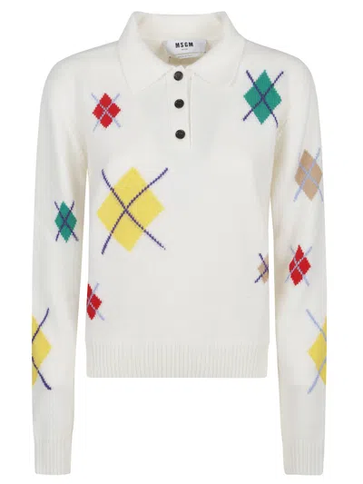 Msgm Knitted Polo Shirt In White