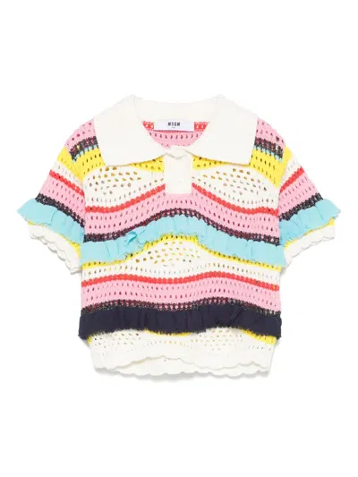 Msgm Kids' Knitted Polo Top In Neutrals