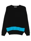 Msgm Knitted Sweater With Turquoise Stripe Hem Detail In Black