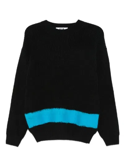 MSGM KNITTED SWEATER WITH TURQUOISE STRIPE HEM DETAIL