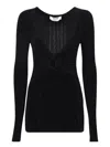 Msgm Twist-front Ribbed Long-sleeve Top In Black