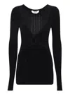 Msgm Twist-front Ribbed Long-sleeve Top In Black