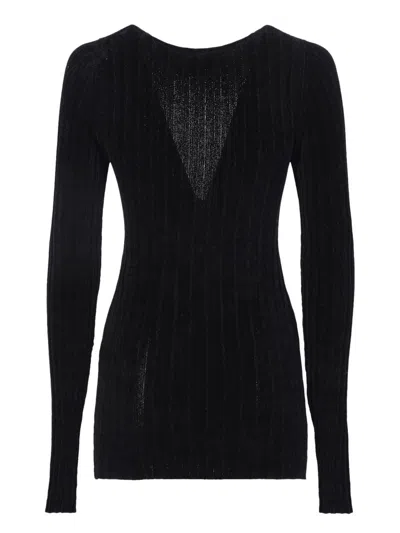 Msgm Twist-front Ribbed Long-sleeve Top In Black