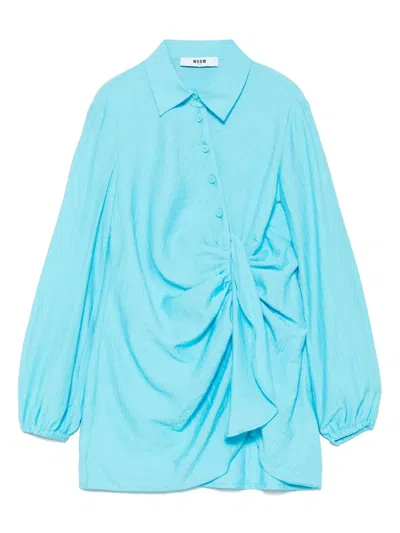 Msgm Kids' Knot-detail Dress In Light Blue