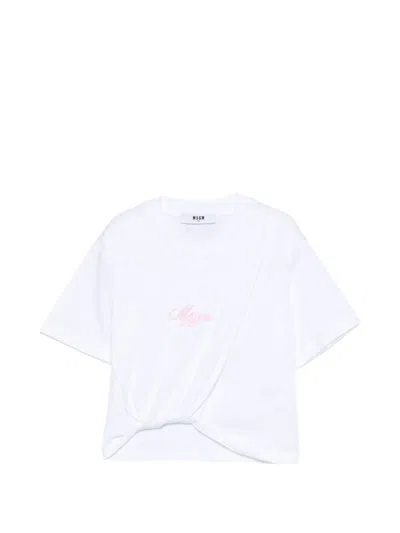 Msgm Kids' Knot-detail T-shirt In White