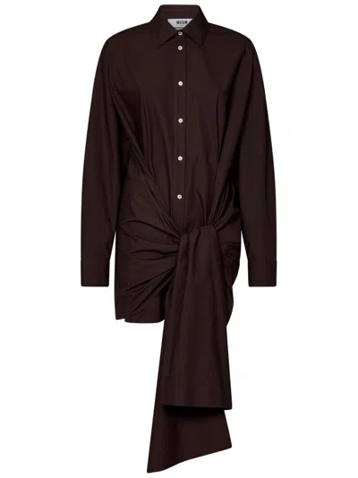 Msgm Knot Detailed Drop Shoulder Shirt In Brown