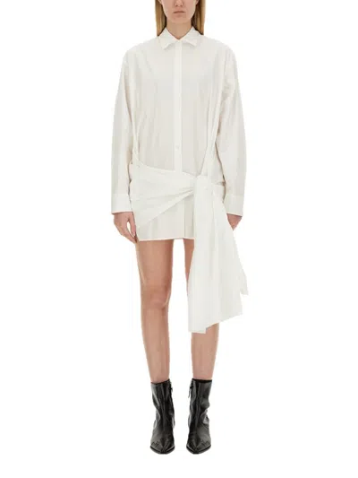 Msgm Knot Detailed Drop Shoulder Shirt In White