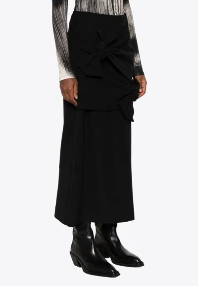 Msgm Knotted Crepe Midi Skirt In Black